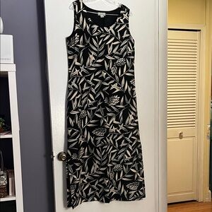 Tommy Bahama Black and Cream Leaf Print Maxi Dress